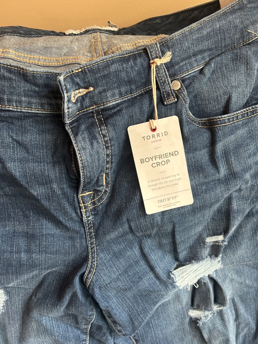 torrid Medium Blue Distressed Boyfriend Crop Jeans